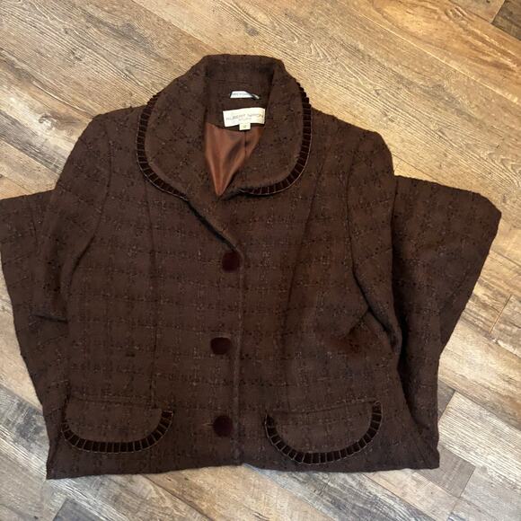Chocolate Brown Vtg  Albert Nipon Boucle coat 80's Sz 12 lagenlook Gift for her - Picture 2 of 10